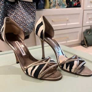 Manolo Blahnik D’Orsay Woven Metallic Zebra Heels Size EU 40 (Sz 9)